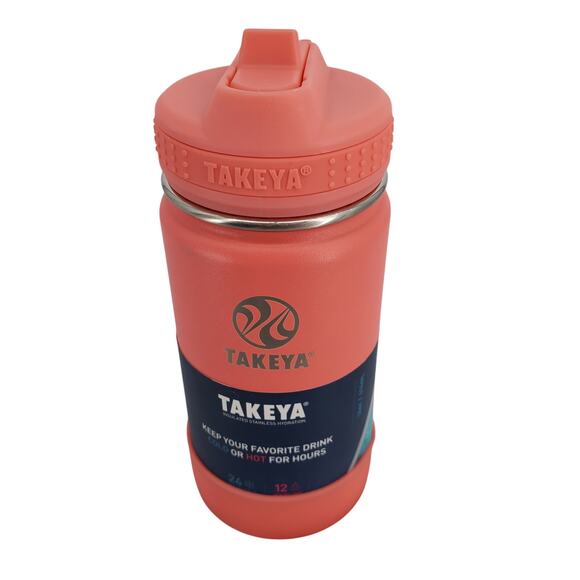 Takeya 14 Ounce Stainless Steel Insulated Water Bottle Straw Handle Pink New - Picture 1 of 7